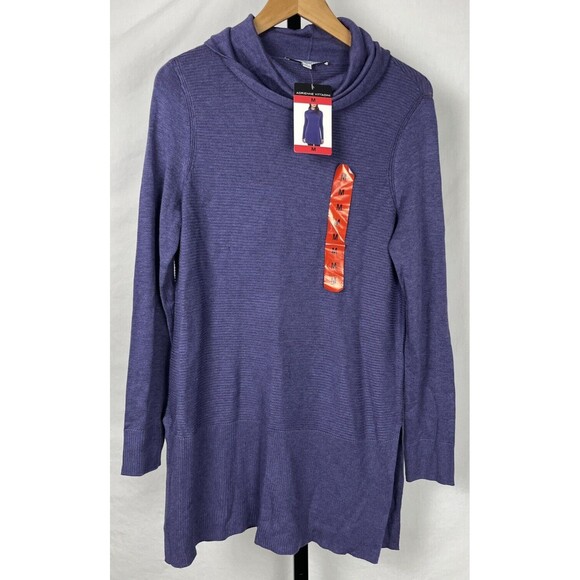 Adrienne Vittadini Sweater Cowl Neck Tunic‎ Ribbed Plum Purple Side Slits Medium - Picture 1 of 3